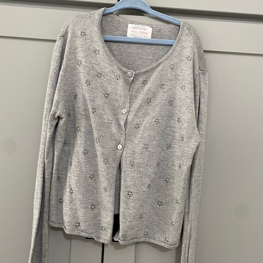 Zara girls gray embroidered sweater